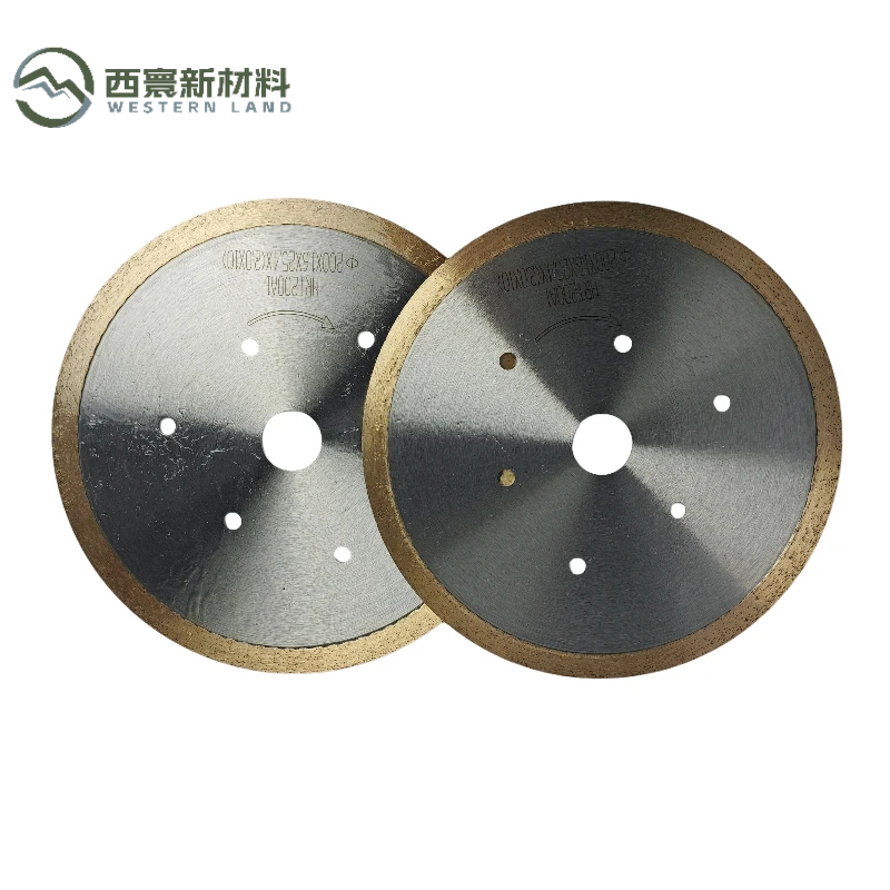 200mm ceramic green body saw blade — front view showing continuous diamond rim and 6-bolt steel body