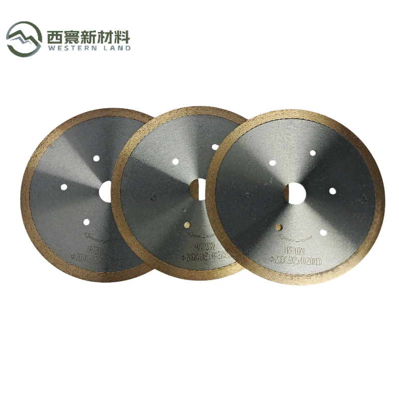 200mm ceramic green body saw blade in use cutting unfired ceramic tile on a production line