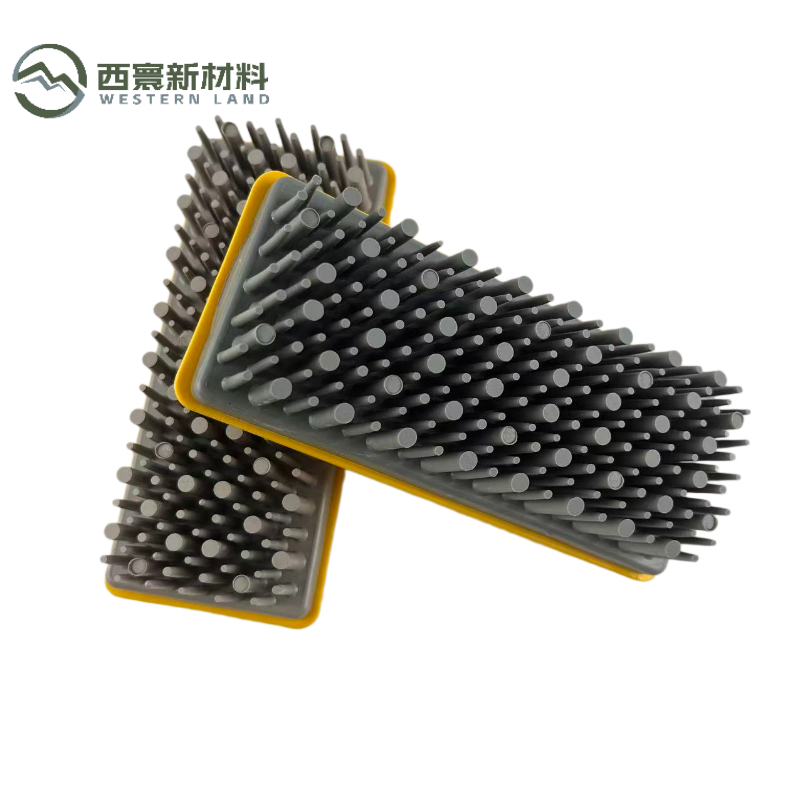 L140 rubber abrasive brush in production use on a tile finishing line