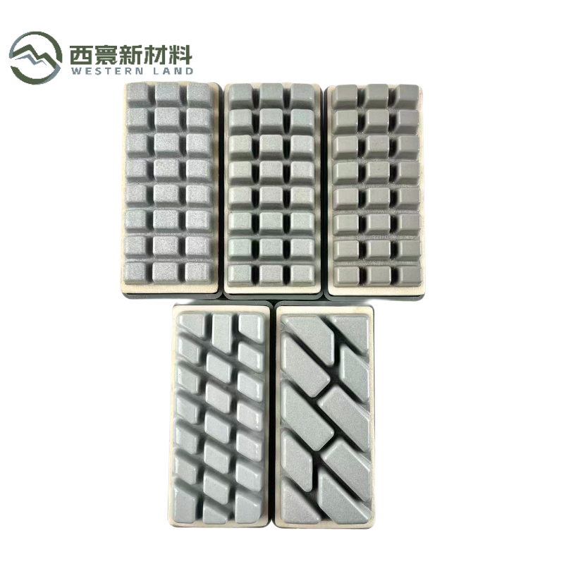 Flexible Fickert — elastic resin Fickert blocks in production use on a ceramic tile polishing line
